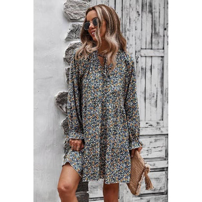 V Neck Floral Long Sleeve Dress - Clearance Item