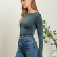 ROUND NECK LONG SLEEVE FITTED KNIT TOP