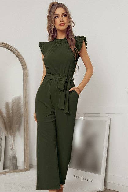 Mock Neck Sleeveless Ruffle Jumpsuit