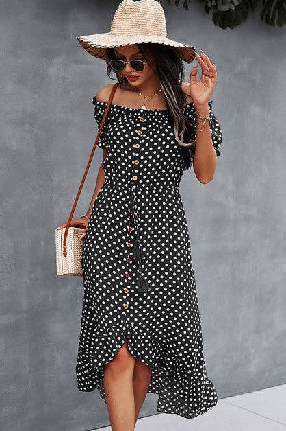 Off Shoulder Polka Dot Ruffle Dress